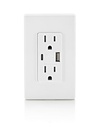 Leviton T5638 18W USB Type-a/C in-Wall Charger with 15A Outlet, USB Charger for Smartphones, White