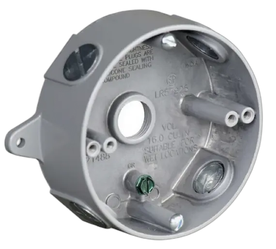 [RB-7] 4" Round WP Outlet Box 5- 3/4" Hole w/ Cover & Gasket | RB-7