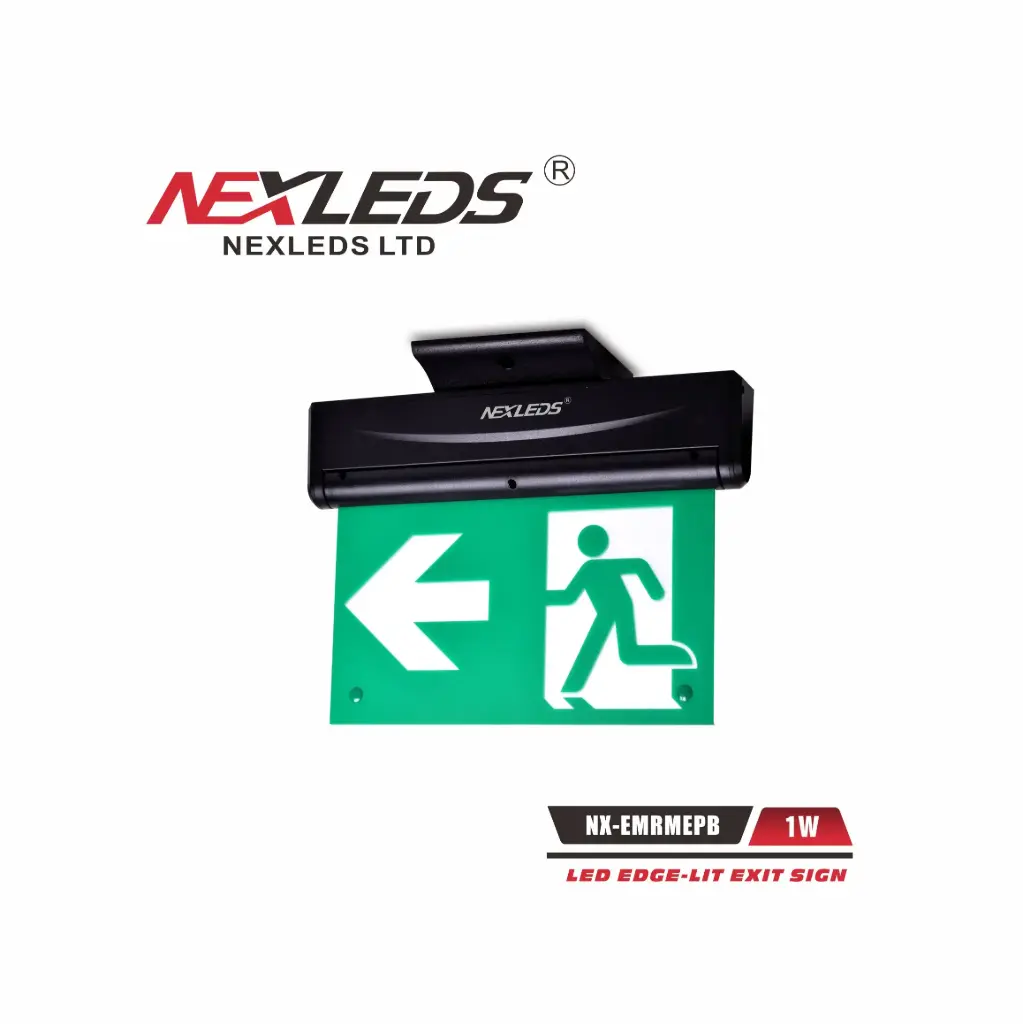 [NX-EMRMEPB] Running Man Exit Signs - Plastic Edgelit 120-347 120 min battery (Black)