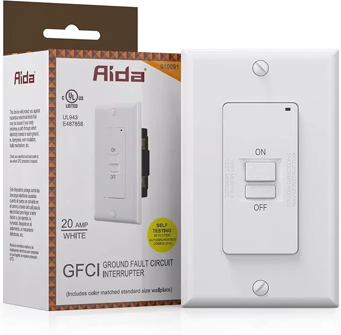 [010091] AIDA Blank Face GFCI, 20 Amp, Self-Test, LED Indicator Light