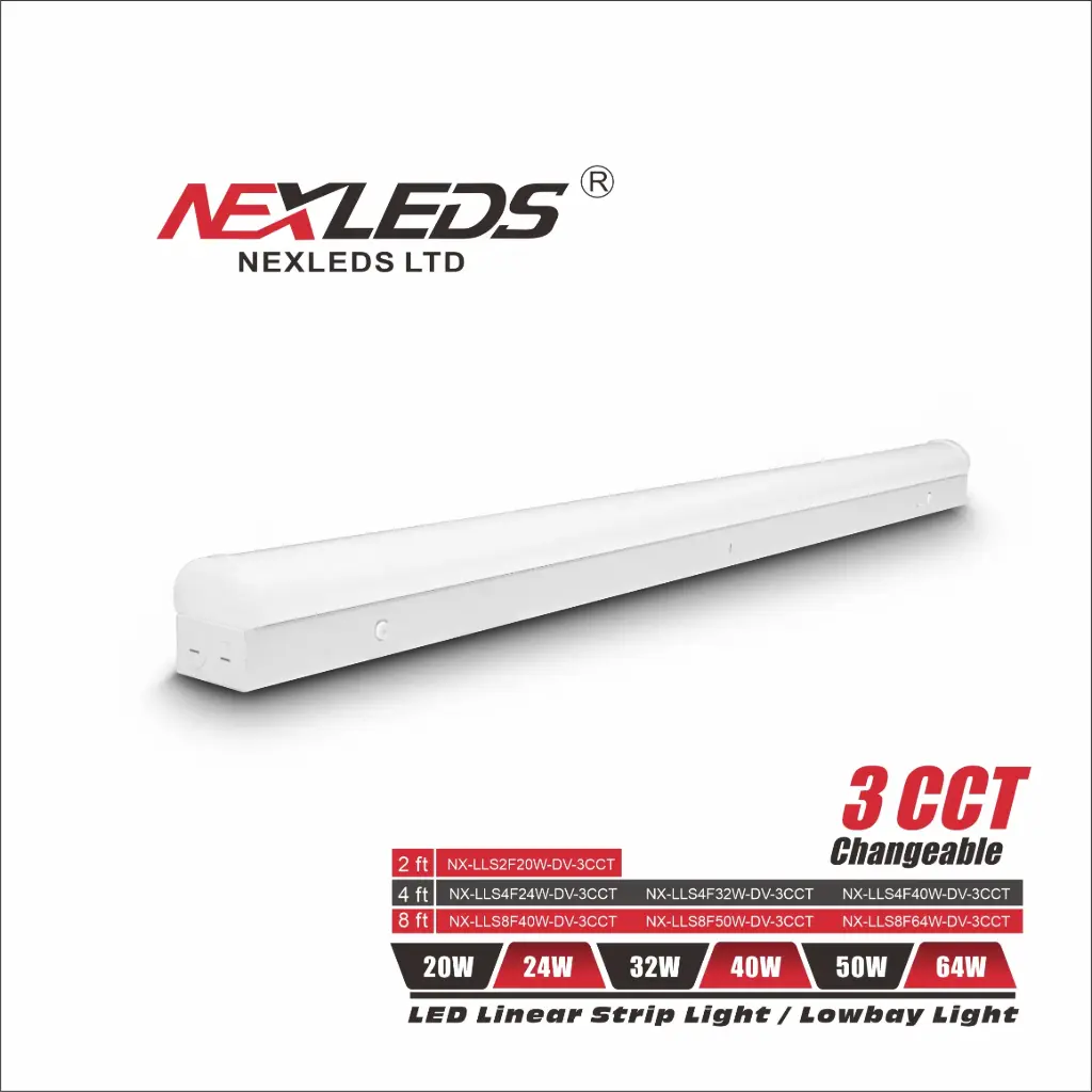 [NX-LLS8F64W-H-MV-TX(XX)-Y] Nexleds 8' White LED Linear Strip Light Wattage and CCT Selectable