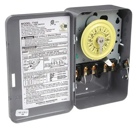 [T103] Intermatic T103 24-Hour Mechanical Time Switch, 120 VAC, 60Hz, DPST, Indoor Metal Enclosure, 1 Hour Interval