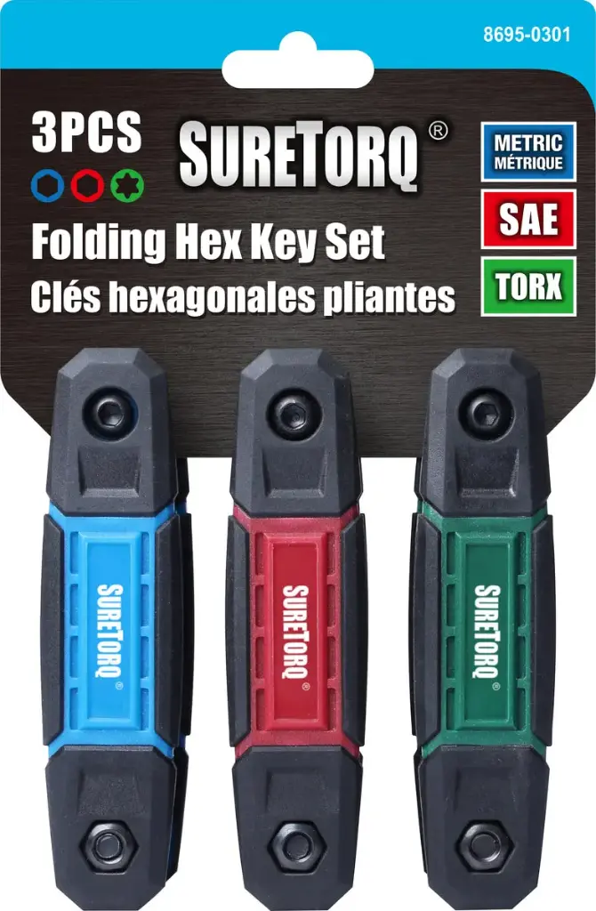 SURETORQ 8695-0301 3 PC Folding Hex Key Set (METRIC - SAE - TORX)