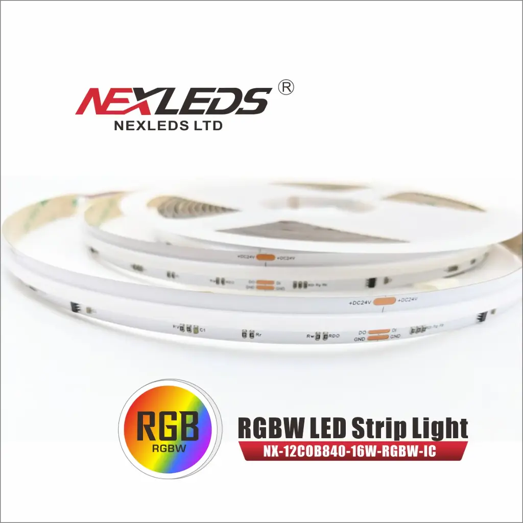 [NX-12COB840-16W-RGBCW-IC] 12mm IP20 Digital RGBCW Chase Series 16W COB Tapelight / Strip Light