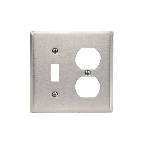 [84005] Leviton 2-Gang Duplex Wallplate, Standard Size, Magnetic Stainless Steel