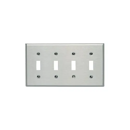 [84012-40] Leviton 4-Gang Toggle Switch Wallplate, Standard Size, Magnetic Stainless Steel