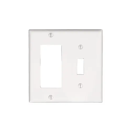 [80405-W] Leviton 2-Gang, 1-Toggle and 1-Decora/GFCI Device Combination Wallplate, Standard Size, Thermoset, White