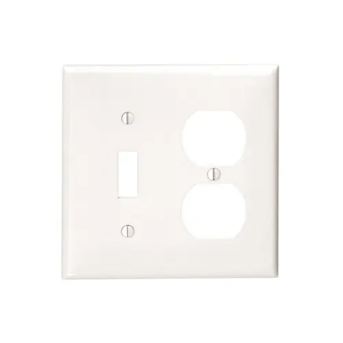 [80705-W] Leviton 2-Gang Wallplate 1-Toggle and 1-Duplex, Standard Size, Thermoplastic Nylon, White