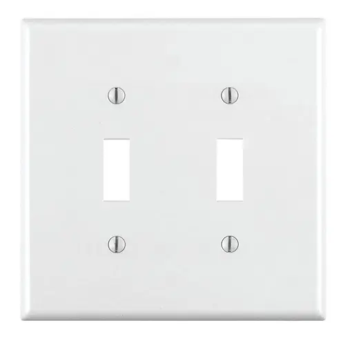 [80709-W] Leviton 2-Gang Toggle Switch Wallplate, Standard Size, Thermoplastic Nylon, White