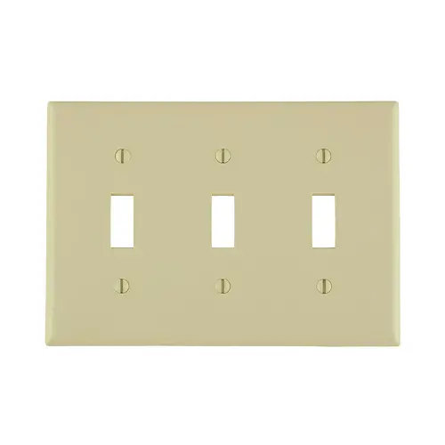 [80711-I] Leviton 3-Gang Toggle Switch Wallplate, Standard Size, Thermoplastic Nylon, Ivory
