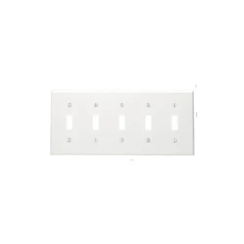 [80723-W] 5-Gang Toggle Switch Wallplate, Standard Size, Thermoplastic Nylon, White