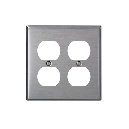 [84016-40] LEVITON 84016-40 Duplex Receptacle Wallplate 2 Gangs Stainless Steel 4-1/2 in Lx 4.562 in W