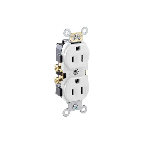Leviton CR15-W 15 Amp Duplex Receptacle/Outlet, Commercial Grade, Self-Grounding