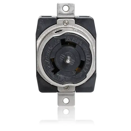 Leviton 6369 50 Amp, 125/250 Volt, Black & White Locking Flush Mount Receptacle, Industrial Grade