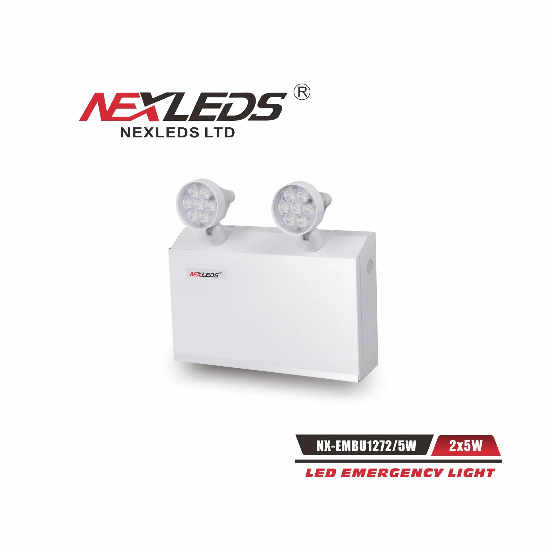 [NX-EMBU1272/5W] Nexleds NX-EMBU1272/5W, LED Emergency Light, 120-347VAC, 2×5W, 6500K, 469 Lumens, White, Lead Acid Battery 12V 7AH