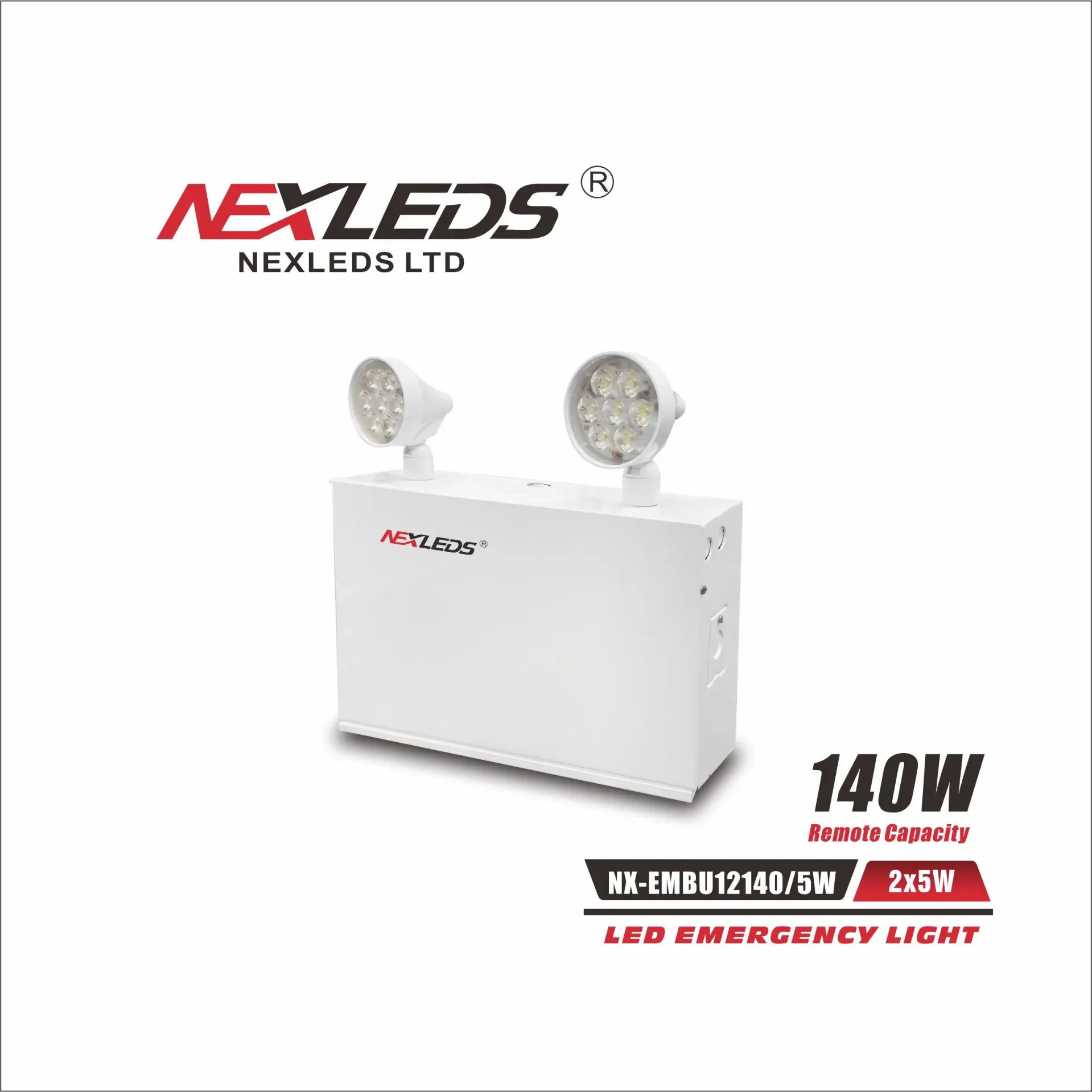 [NX-EMBU12140/5W] Nexleds NX-EMBU12140/5W, LED Emergency Light, 120/347VAC, 2X5W, 6500K, 780 Lumens, White, Lead Acid Battery 12V 12AH
