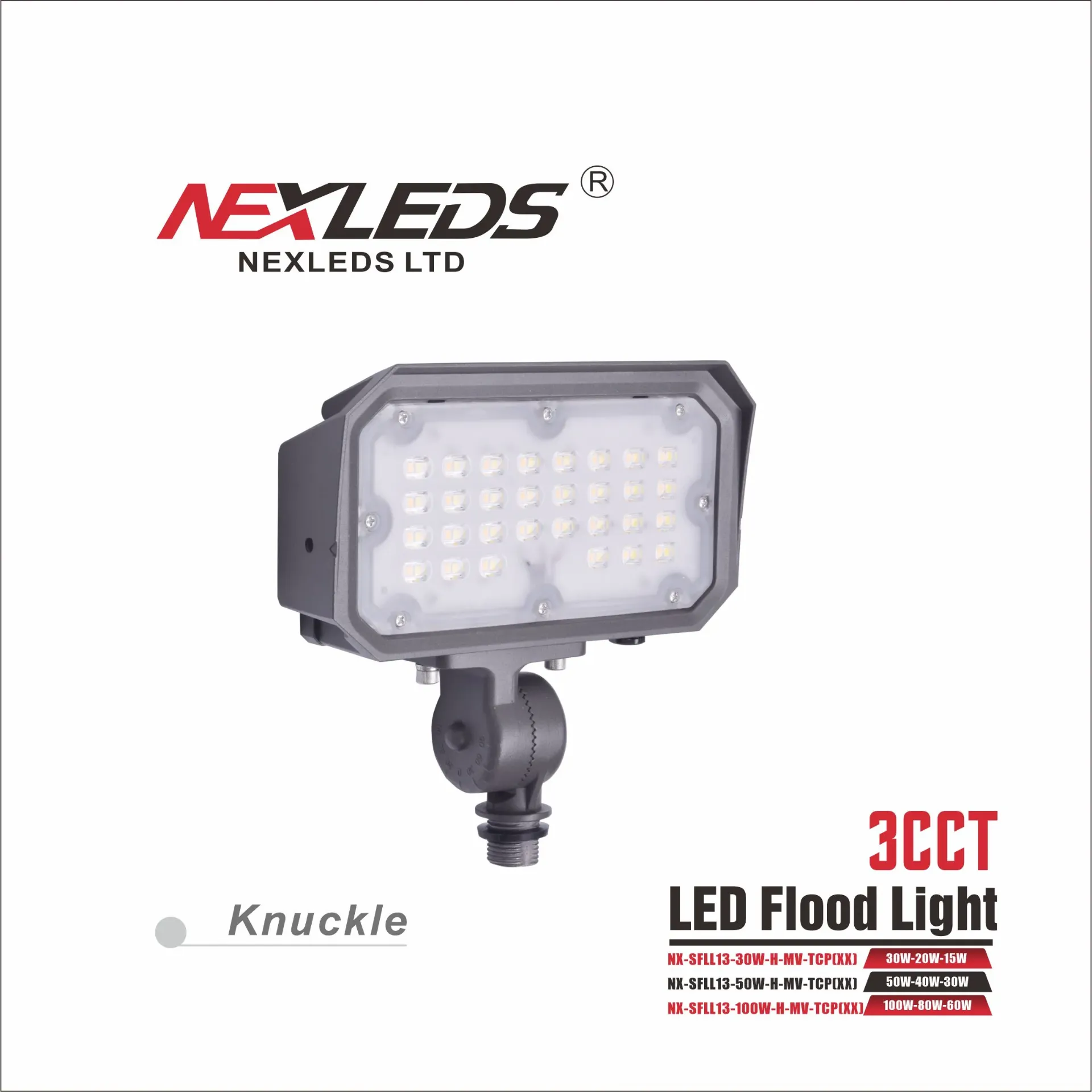 [NXSFLL-13-30W-H-MV-TCP] Nexleds - LED Flood Light - 30W/20W/15W - 3CCT Changeable - 120V-347V - NXSFLL-13-30W-H-MV-TCPFlood Lights