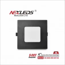 [NX-4ES04-9W-5CCT-SB] Nexleds 4 inch LED Square Slim Panel Downlight - 5CCT - 9W - 120VAC - Black Finish - SDL Slim Downlight