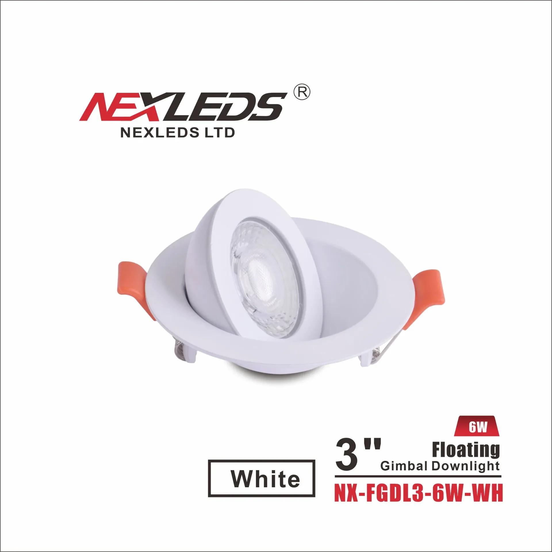 [NX-FGDL3-6W-WH NX-FGDL3-6W-BK] Nexleds White 3″ Floating Gimbal Downlight | Color Changeable