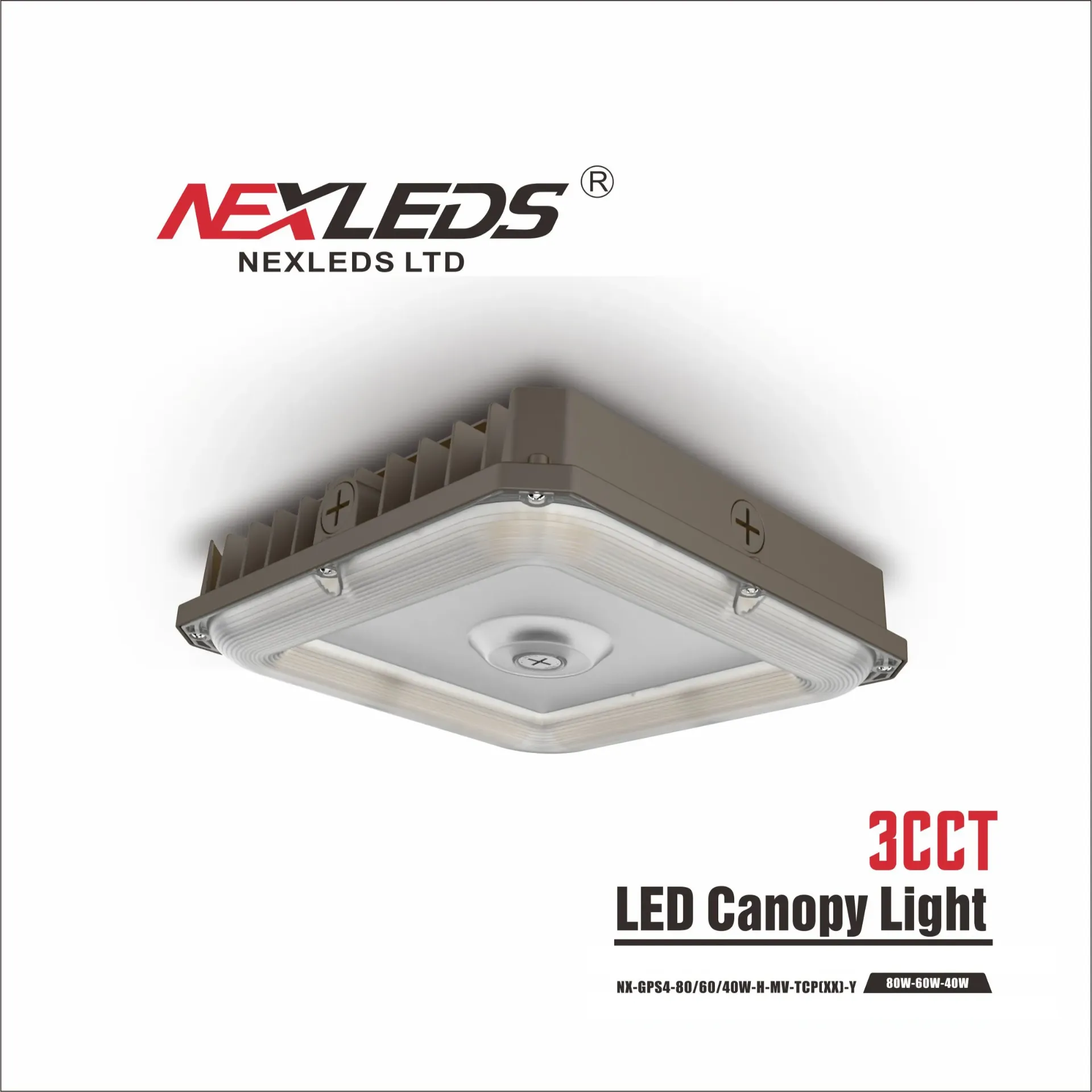 Nexleds - LED Canopy Light - 3CCT Adjustable - 80W/60W/40W - 100-347V - 130lm/w