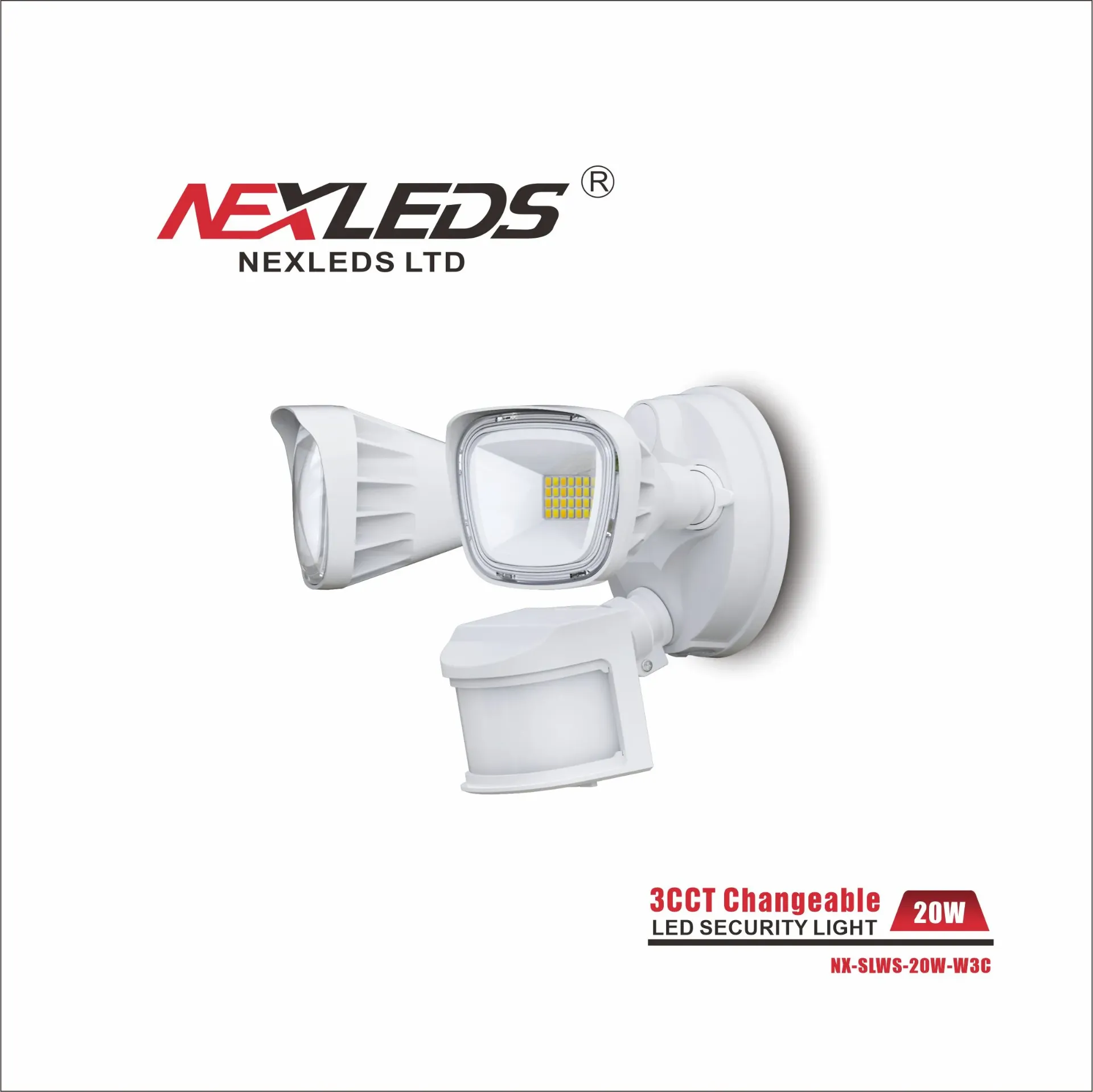 [NX-SLWS-20W-W3C] Nexleds NX-SLWS-20W-W3C, 3CCT LED Security Light, 120VAC, 20W, 1800-2000 Lumens,Adjustable, White
