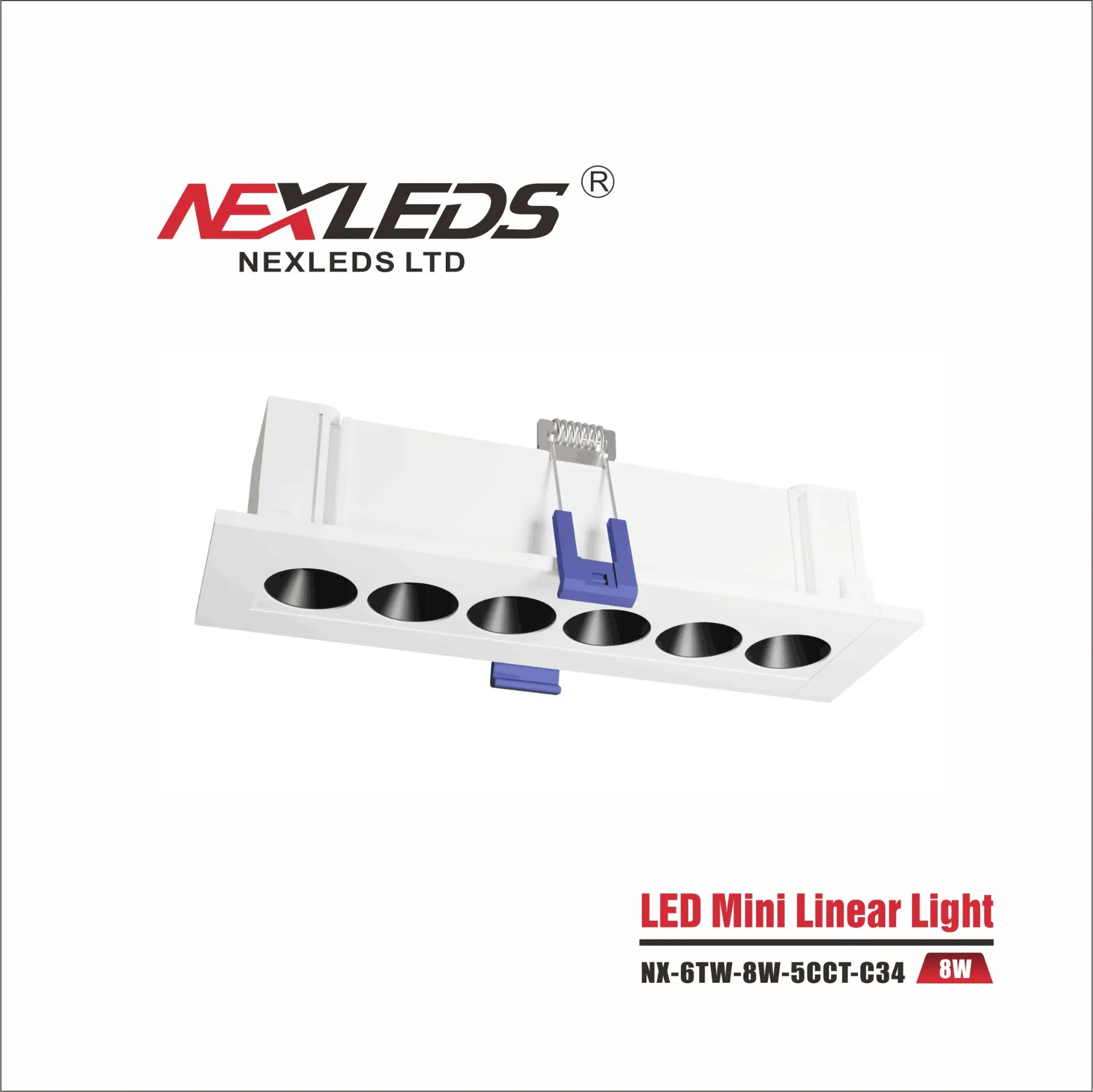 Nexleds - LED Mini Linear Light - 5CCT Adjustable - 8W - 120VAC - 500LM - White Finish - NX-6TW-8W-5CCT-C34LED Downlights
