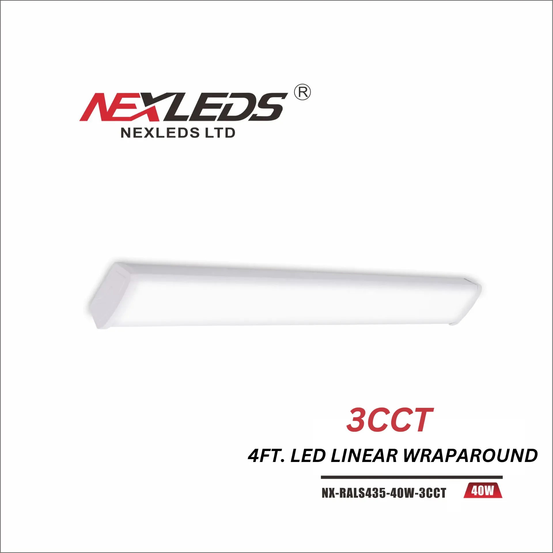 Nexleds - LED 4FT Linear wraparound - 3CCT Adjustable - 40W - 100-130VAC - 4500LM - White Finish Wraparound