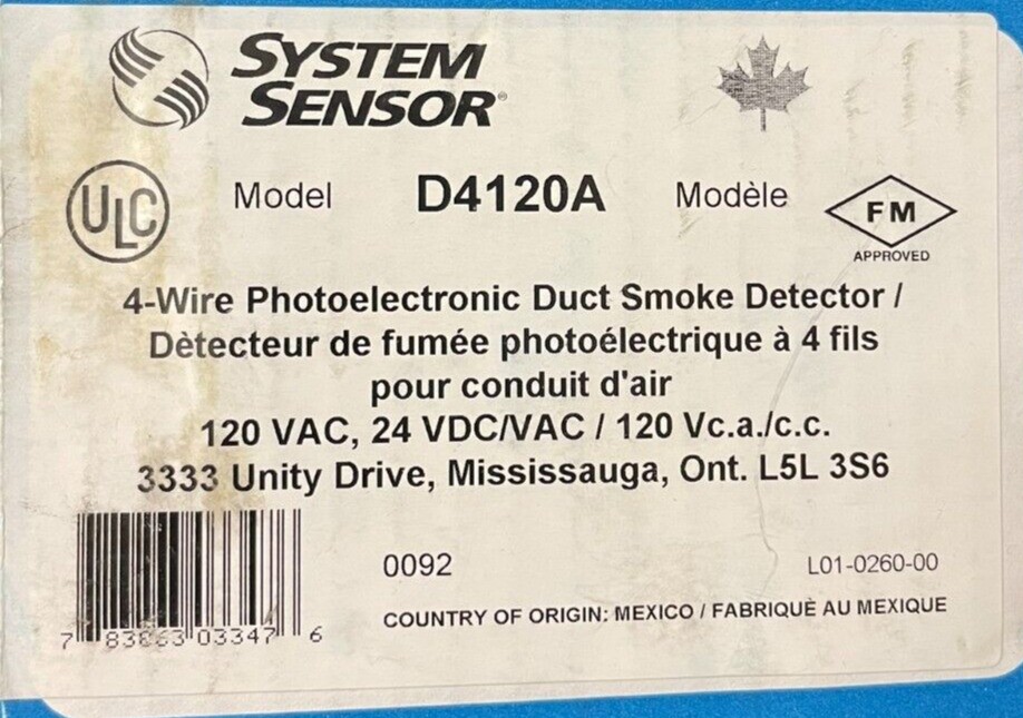 [D4120A] System Sensor D4120A 4-Wire Duct Smoke Detector w/ Sampling Tube