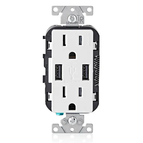 Leviton 3.6A USB Type-A/Type-A Wall Outlet Charger with 15A Tamper-Resistant Receptacles