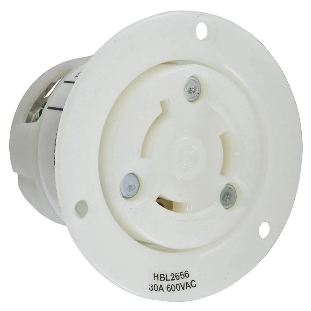 [HBL2656] HUBBELL HBL2656 Twist-Lock® Single Locking Flanged Outlet Receptacle 30 A, L9-30R White