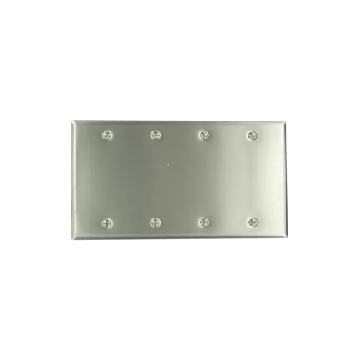 [84064-40] Leviton 4-Gang No Device Blank Wallplate, Standard Size, Box Mount, 84064-40, Stainless Steel
