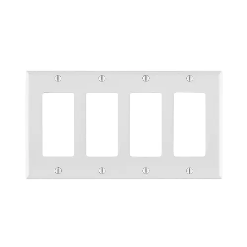 [80412-NW] Leviton 4-Gang Decora/GFCI Device Wallplate, Standard Size, Thermoplastic Nylon, White 80412-NW