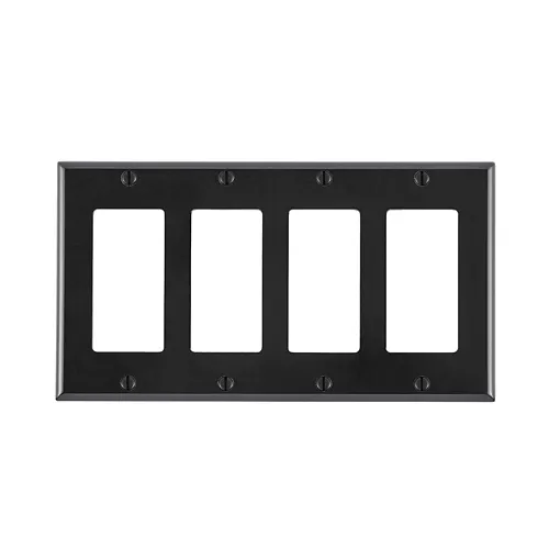 [80412-E] Leviton 4-Gang Decora/GFCI Device Wallplate, Standard Size, Thermoset, Black 80412-E