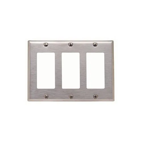 [84411-40] Leviton 3-Gang Decora Wall plate, Standard Size, Non-Magnetic Stainless Steel 84411-40