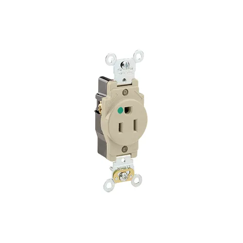 [8210-I] Leviton 8210-I 15 Amp, 125 Volt, Extra Heavy Duty Hospital Grade, Single Receptacle, Straight Blade, Self Grounding, Ivory