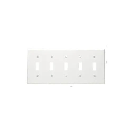 [88023] Leviton 5-Gang Toggle Switch Wallplate, Standard Size, Thermoset, White 88023