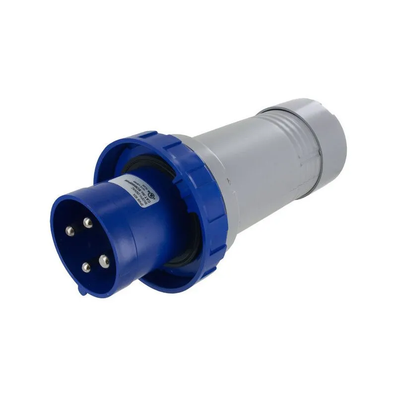 [SCM460P9W] Techspan® SCM460P9W Watertight Plug, 250 V, 60 A, 3 Poles, 4 Wires, Blue