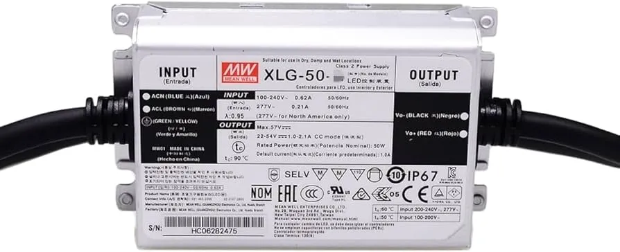 [XLG-50-A] Mean Well XLG-50-A Power Supply, AC-DC, LED, Constant Power, 50W, 22-54V, 1A, 90-305V In, IP67