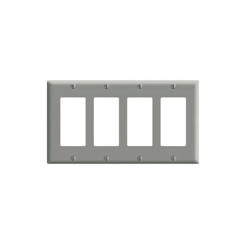 [80412-GY] Leviton 4-Gang Decora/GFCI Device Wallplate, Standard Size, Thermoset, Gray 80412-GY