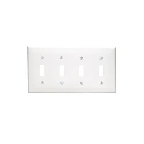 [80712-W] Leviton 4-Gang Toggle Switch Wallplate, Standard Size, Thermoplastic Nylon, White 80712-W