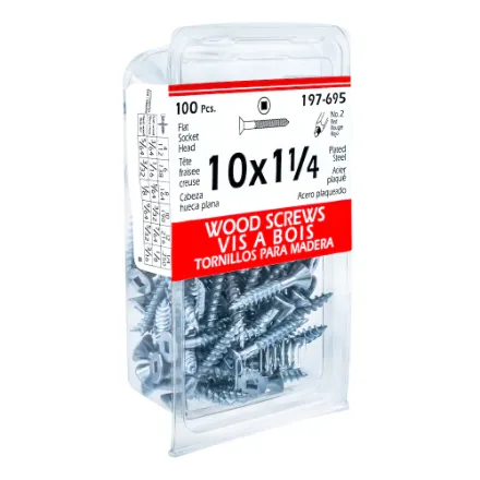 [SDPI2A020Z] #10 x 1-1/4-in Flat Head Square Drive Steel Wood Screws, Zinc-Plated, 100pcs
