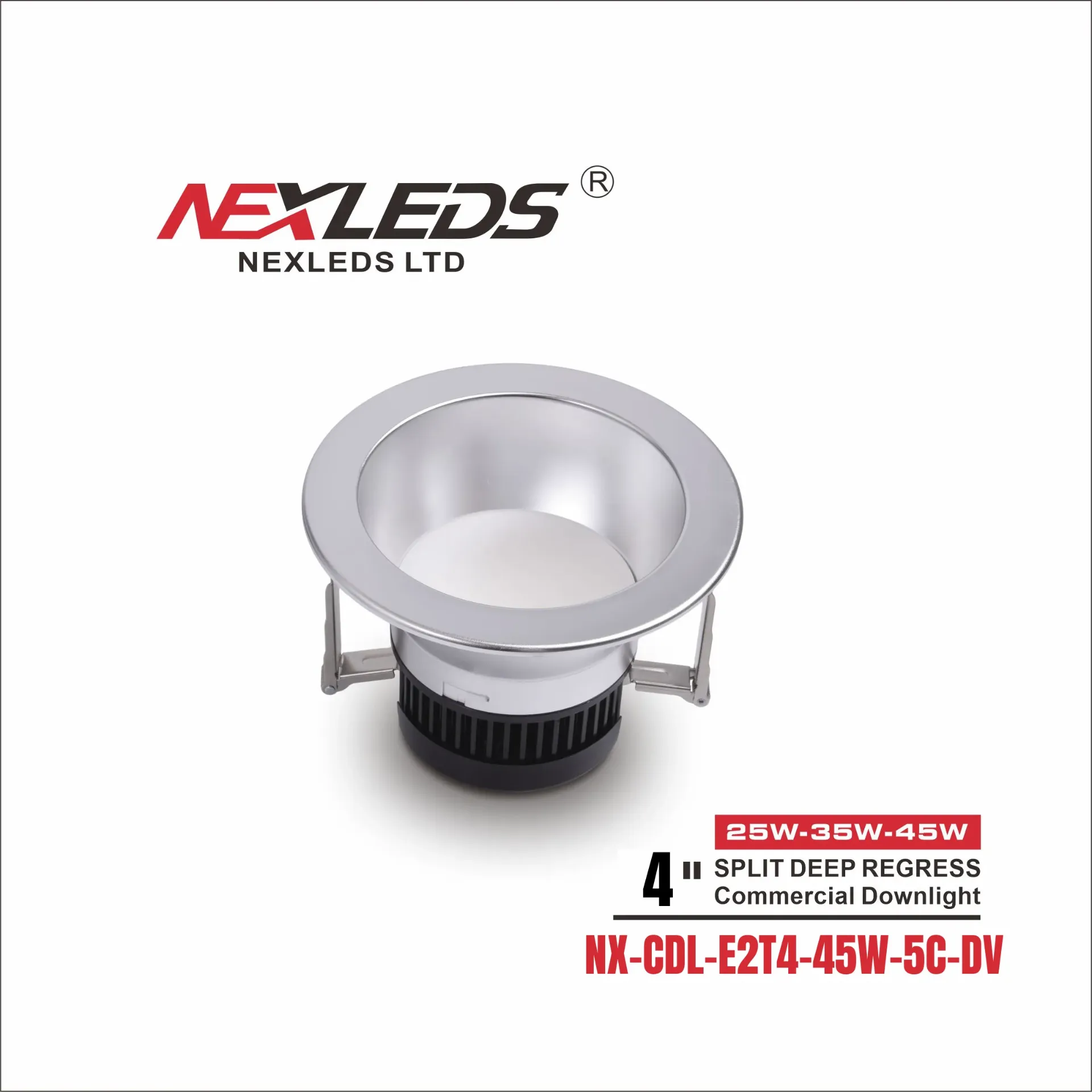 [NX-CDL-E2T4-22W-5C-DV] Nexleds NX-CDL-E2T4-22W-5C-DV 4" Split Regressed Commercial Downlight 22W