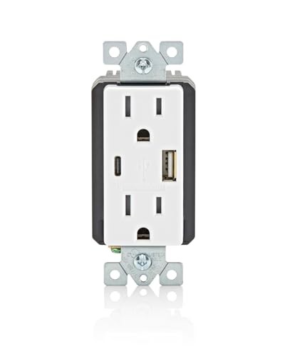 [T5638-W] Leviton T5638 18W USB Type-a/C in-Wall Charger with 15A Outlet, USB Charger for Smartphones, White