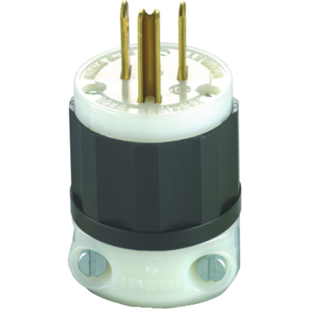Leviton 5266-C Industrial Nylon Straight Blade Plug 5-15P 18-10 AWG 2 Pole 3 Wire - Black&White