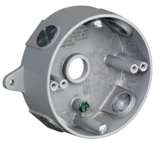 [RB-7] 4" Round WP Outlet Box 5- 3/4" Hole w/ Cover & Gasket | RB-7