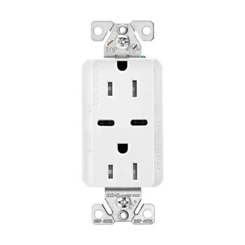 [TRUSBAC15W-BOX] Eaton TRUSBAC15W-BOX USB-C Charger with TR Duplex Receptacle Without Wall plate, White