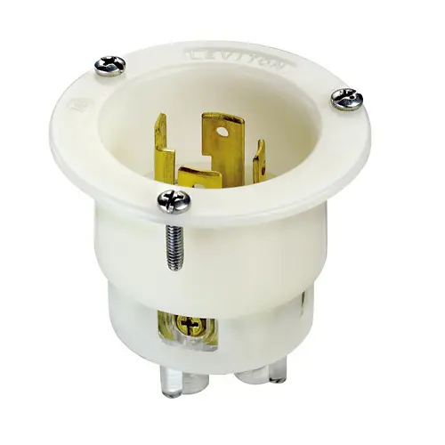 [2715] Locking Flanged Inlet, 30 Amp, 125/250 Volt, Industrial Grade - Black & White