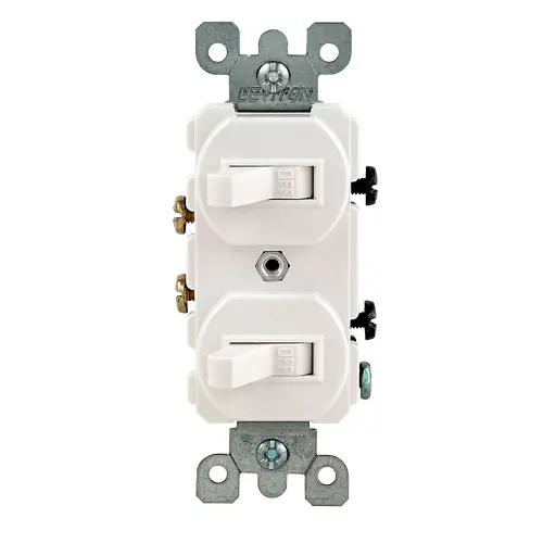 [5224-W] Leviton 15 Amp, 120/277 Volt, Duplex Style Single-Pole / Single-Pole Combination Switch, White