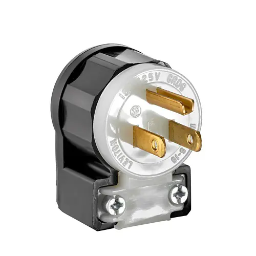 [5266-CA] Leviton Straight Blade Angle Plug, 15 Amp, 125 Volt, Industrial Grade - Black & White 5266-CA