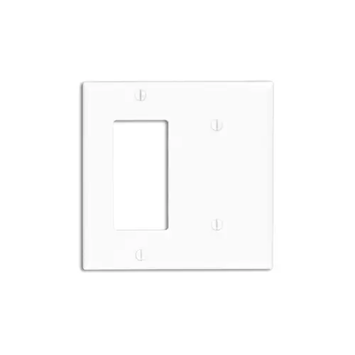 [80708-W] Leviton 2-Gang Wallplate 1-Blank 1-Decora/GFCI Combination, Standard Size, Thermoplastic Nylon, White